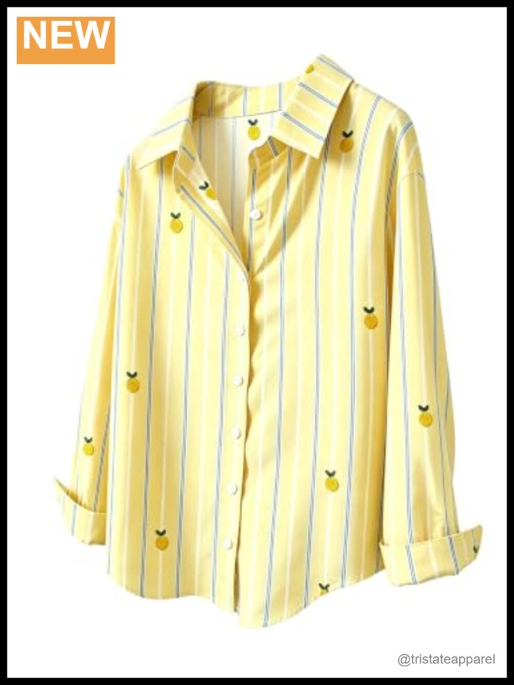 Women's Long Sleeve Button Down Blouse Lemon Striped Casual Fall Top